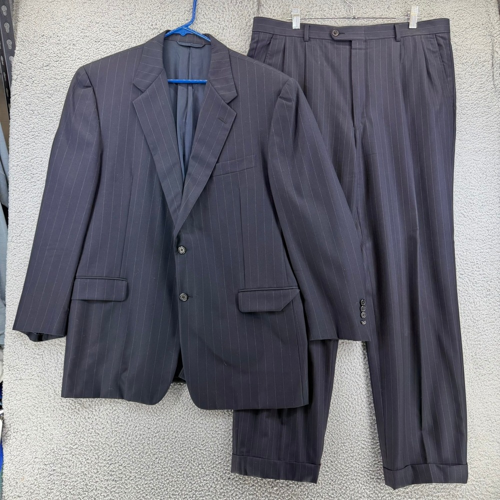 Hickey Freeman‎ Loro Piana Tasmanian Super 120s Navy Pinstripe Suit Men 42R READ